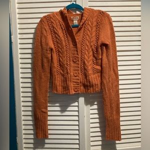 Mudd orange Jr’s cropped long sleeve hooded sweater with buttons size M